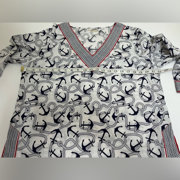 Princess Cruises anchors v-neck tunic size large L, nautical print top - Picture 8 of 14